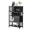 Industrial Bar Cabinet with Wine Rack for Liquor and Glasses;  Wood and Metal Cabinet for Home Kitchen Storage Cabinet