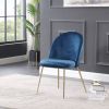 Velvet Seat Chair with Metal Legs for Kitchen Dining Room; Pack of 2. Blue