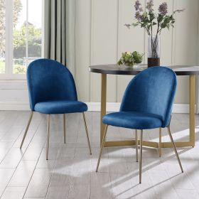 Velvet Seat Chair with Metal Legs for Kitchen Dining Room; Pack of 2. Blue