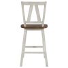 Farmhouse 2-Piece Counter Height Dining Chair Set, Wooden Kitchen Chair Set for Small Places, Walnut+Distressed White, Set of 2