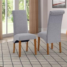 Set of 2 Uphostered Kitchen Dining Chairs w/Wood Legs; Padded Seat; Linen Fabric; Nails; Dining Chairs; Ideal for Dining Room; Kitchen; Living Room