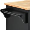 K&K kitchen cart with Rubber wood desktop rolling mobile kitchen island with storage and 5 draws 53 Inch width (Black)