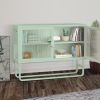 Double Glass Door Storage Cabinet with Adjustable Shelf U-Shaped Leg Cold-Rolled Steel Sideboard Furniture for Living Room Kitchen Mint Green