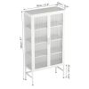 Double Glass Door Storage Cabinet with Adjustable Shelves and Feet Cold-Rolled Steel Sideboard Furniture for Living Room Kitchen White