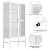Double Glass Door Storage Cabinet with Adjustable Shelves and Feet Cold-Rolled Steel Sideboard Furniture for Living Room Kitchen White