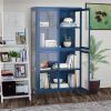 Four Glass Door Storage Cabinet with Adjustable Shelves and Feet Cold-Rolled Steel Sideboard Furniture for Living Room Kitchen Blue