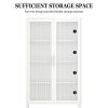 Double Glass Door Storage Cabinet with Adjustable Shelves and Feet Cold-Rolled Steel Sideboard Furniture for Living Room Kitchen White