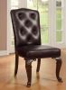 Traditional Formal Set of 2 Side Chairs Brown Cherry Solid wood Chair Padded Leatherette Tufted Upholstered Kitchen Dining Room Furniture