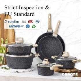 Nonstick Pots and Pans Set;  10 Piece Granite Kitchen Cookware Set (Black)