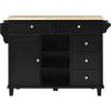 K&K kitchen cart with Rubber wood desktop rolling mobile kitchen island with storage and 5 draws 53 Inch width (Black)