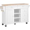 K&K kitchen cart with Rubber wood desktop rolling mobile kitchen island with storage and 5 draws 53 Inch width (White)