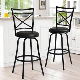 Vintage Industrial Counter Height Bar Stools Set of 2; Swivel Barstools with Metal Back for Kitchen Island; 26 Inch Height Round Seat