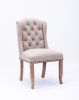Wing Back Tufted Botton Upholstered Fabric Dining Chairs Set of 2; High Back Farmhouse Kitchen Dining Chairs with Nailheads; Cream