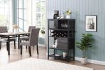 Industrial Bar Cabinet with Wine Rack for Liquor and Glasses;  Wood and Metal Cabinet for Home Kitchen Storage Cabinet