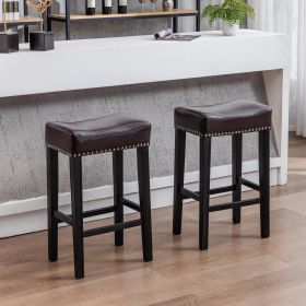 Counter Height 29&quot; Bar Stools for Kitchen Counter Backless Faux Leather Stools Farmhouse Island Chairs (29 Inch; Brown; Set of 2)