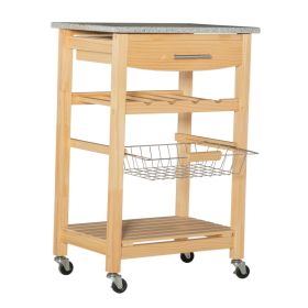 Mobile Kitchen Island; with Gray and White Speckled Granite Top