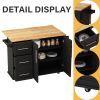 Kitchen Island Cart with 2 Door Cabinet and Three Drawers; 53.5 Inch Width with Spice Rack; Towel Rack (Black)