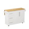 Kitchen Island Cart with 2 Door Cabinet and Three Drawers; 53.5 Inch Width with Spice Rack; Towel Rack (White)