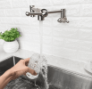 Lordear Wall Mount Kitchen Faucets Stainless Steel Folding Stretchable Double Joint Swing Arm