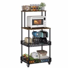 Four layer kitchen baker rack; vertical microwave oven rack; kitchen storage rack with wheels; suitable for kitchens and restaurants