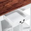 TOPMAX Farmhouse Stationary Wood Dining Table Drop Leaf Kitchen Island with Storage Shelves; Dark Walnut+White