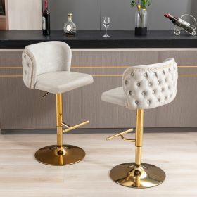 Swivel Barstools Adjusatble Seat Height; Modern PU Upholstered Bar Stools with the whole Back Tufted; for Home Pub and Kitchen Island(Beige; Set of 2)