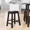 TOPMAX 4 Pieces Counter Height Wood Kitchen Dining Upholstered Stools for Small Places; Brown Finish+ Black Cushion