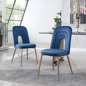 Mid Century Velvet Upholstered Dining Chair with Metal Legs for Kitchen; Dining; Living; Guest; Bed Room Side Chair; Set of 2; Blue