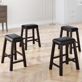 TOPMAX 4 Pieces Counter Height Wood Kitchen Dining Upholstered Stools for Small Places; Brown Finish+ Black Cushion