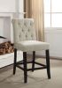 Dining Room Furniture Rustic Style Set of 2 Counter Height Chairs Beige Chenille Fabric Upholstered Tufted Kitchen Breakfast