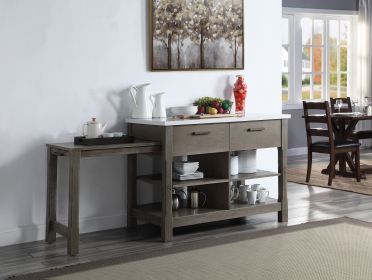 Feivel Kitchen Island w/Pull Out Table in Marble Top Top &amp; Rustic Oak Finish DN00307
