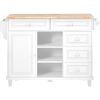 K&K kitchen cart with Rubber wood desktop rolling mobile kitchen island with storage and 5 draws 53 Inch width (White)
