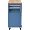 K&K kitchen cart with Rubber wood desktop rolling mobile kitchen island with storage and 5 draws 53 Inch width (Blue)