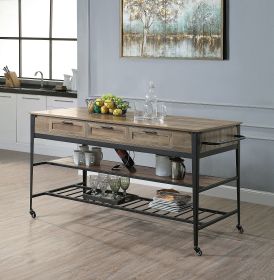 Macaria Kitchen Island; Rustic Oak &amp; Black Finish AC00402