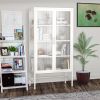 Double Glass Door Storage Cabinet with Adjustable Shelves and Feet Cold-Rolled Steel Sideboard Furniture for Living Room Kitchen White