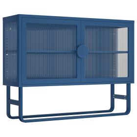 Double Glass Door Storage Cabinet with Adjustable Shelf U-Shaped Leg Cold-Rolled Steel Sideboard Furniture for Living Room Kitchen Blue