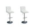 Adjustable Bar stool Gas lift Chair White Faux Leather Tufted Chrome Base Modern Set of 2 Chairs Dining Kitchen