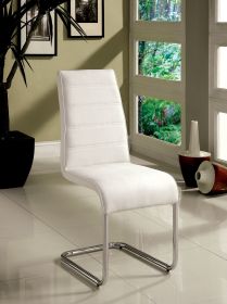 Contemporary White Padded Leatherette 2pc Side Chairs Set of 2 Chairs Kitchen Dining Room Metal Chrome Legs