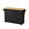 Kitchen Island Cart with 2 Door Cabinet and Three Drawers; 53.5 Inch Width with Spice Rack; Towel Rack (Black)