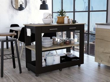 Rockaway 2-Drawer 2-Shelf Kitchen Island Black Wengue and Light Oak