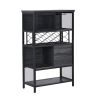 Industrial Bar Cabinet with Wine Rack for Liquor and Glasses;  Wood and Metal Cabinet for Home Kitchen Storage Cabinet