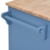 K&K kitchen cart with Rubber wood desktop rolling mobile kitchen island with storage and 5 draws 53 Inch width (Blue)
