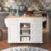 K&K kitchen cart with Rubber wood desktop rolling mobile kitchen island with storage and 5 draws 53 Inch width (White)