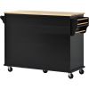 K&K kitchen cart with Rubber wood desktop rolling mobile kitchen island with storage and 5 draws 53 Inch width (Black)