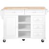 K&K kitchen cart with Rubber wood desktop rolling mobile kitchen island with storage and 5 draws 53 Inch width (White)