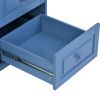 K&K kitchen cart with Rubber wood desktop rolling mobile kitchen island with storage and 5 draws 53 Inch width (Blue)