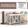 TOPMAX Farmhouse Stationary Wood Dining Table Drop Leaf Kitchen Island with Storage Shelves; Dark Walnut+White