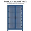 Double Glass Door Storage Cabinet with Adjustable Shelves and Feet Cold-Rolled Steel Sideboard Furniture for Living Room Kitchen Blue
