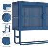 Double Glass Door Storage Cabinet with Adjustable Shelf U-Shaped Leg Cold-Rolled Steel Sideboard Furniture for Living Room Kitchen Blue