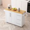 Kitchen Island Cart with 2 Door Cabinet and Three Drawers; 53.5 Inch Width with Spice Rack; Towel Rack (White)